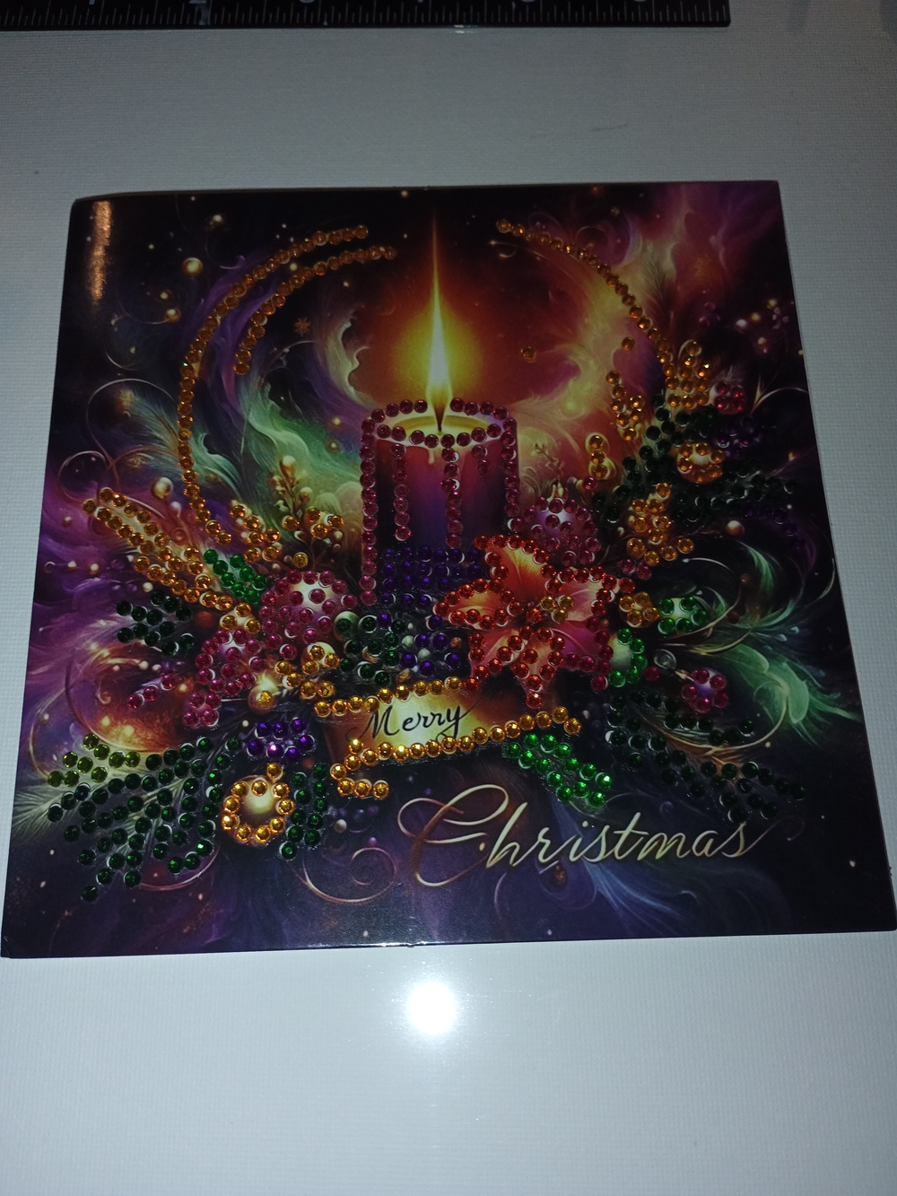 Merry Christmas Jewel-Embellished Candle Greeting Card Handmade
